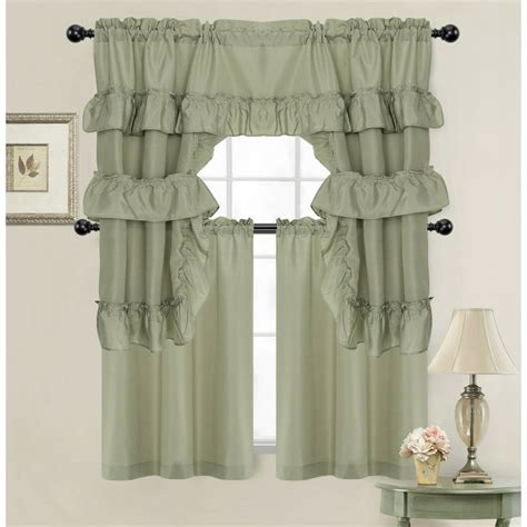 Kate Aurora Country Farmhouse Living Solid Colored Café Kitchen Curtain Tier & Swag Valance Set ...