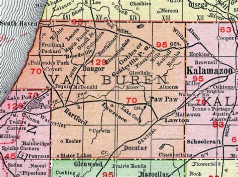 Van Buren County, Michigan, 1911, Map, Rand McNally, Paw Paw, South Haven, Hartford, Decatur ...