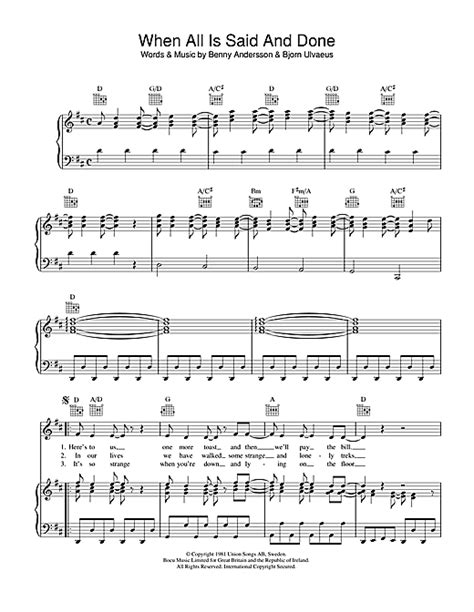 ABBA 'When All Is Said And Done' Sheet Music and Printable PDF Music ...