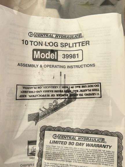 Central Hydraulics 10 ton log splitter, Model 39981 - Schmid Auction