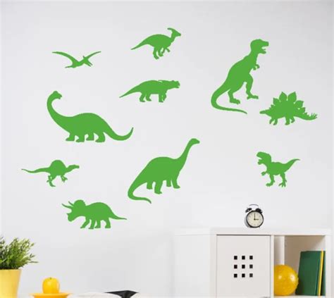 Dinosaur Wall Decal Dinosaur Patter Bathroom Decals Boy Bedroom Wall Decor Sticker 10 Set Kids ...