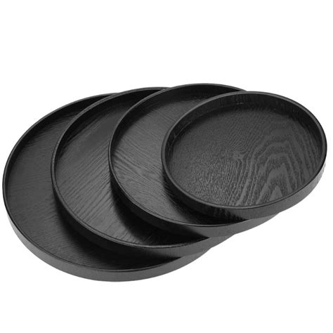 Table Tray Black Wooden Round - Orbisify.com