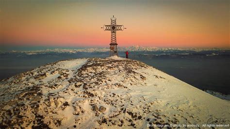 Sunset at mountain top : Le Reculet in the Jura mountain range, France - Drone photography ...