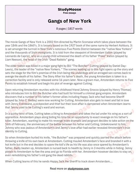 Gangs of New York Free Essay Example