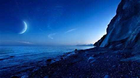 Nightfall Mountain Sea Moon, HD Nature, 4k Wallpapers, Images ...