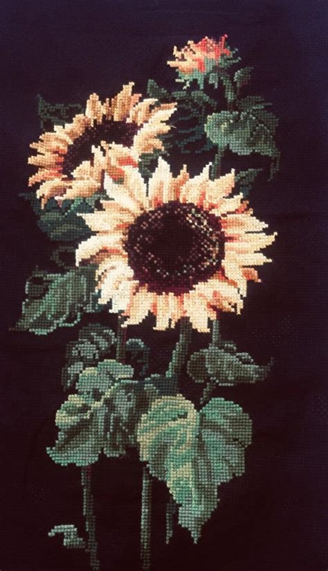 Sunflower Cross Stitch Kit. Sunflower on Black Cross Stitch. | Etsy