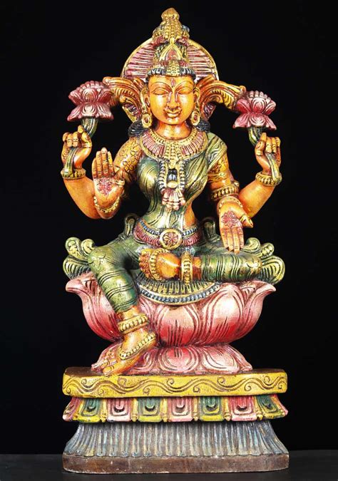 SOLD Wood Hindu Goddess Lakshmi Statue 24" (#65w13y): Hindu Gods & Buddha Statues