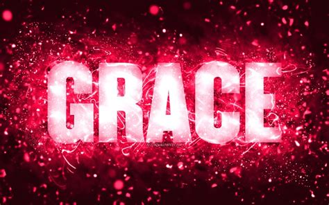 Download wallpapers Happy Birthday Grace, 4k, pink neon lights, Grace name, creative, Grace ...