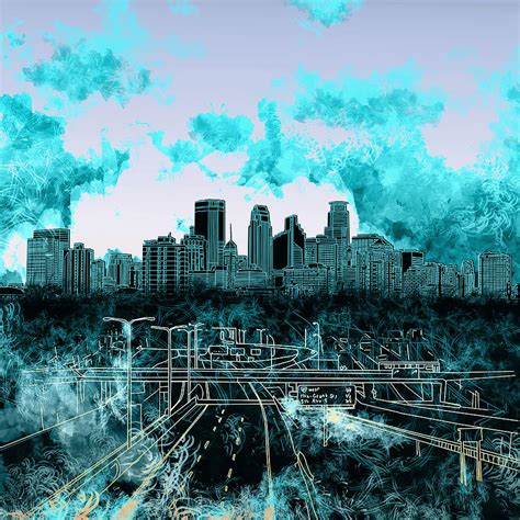 Minneapolis Skyline Abstract 3 Painting by Bekim Art