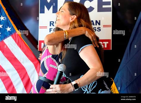 Former South Carolina Gov. Nikki Haley, left, hugs U.S. Rep. Nancy Mace, right, during a ...