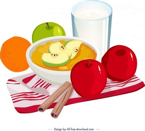 Healthy breakfast icon fruits decor colorful 3d design vectors stock in ...