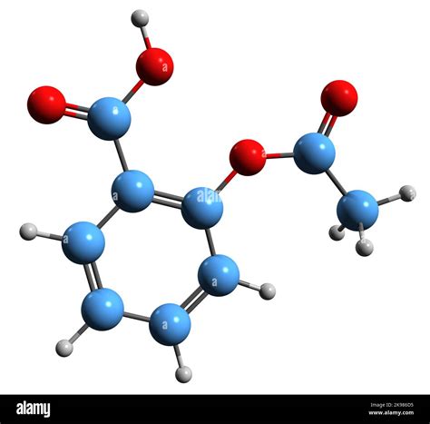 3D image of Aspirin skeletal formula - molecular chemical structure of acetylsalicylic acid ...