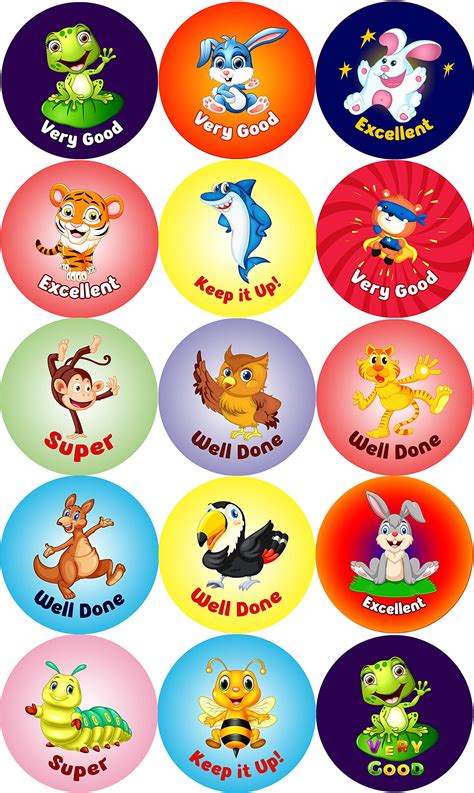 Buy Pack of 120 Reward Stickers for Children (30 mm) Animal Stickers ...