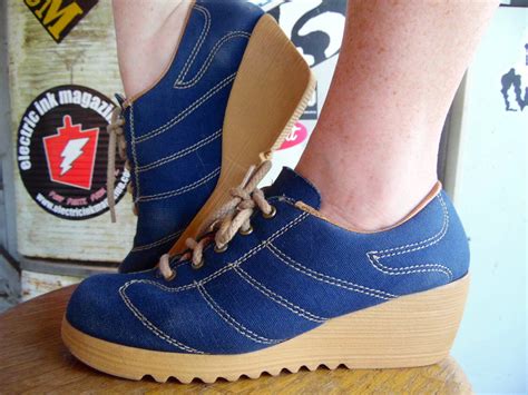 Vintage Blue Canvas Wedge Sneakers-Wedge-Armadillo Brand-70s