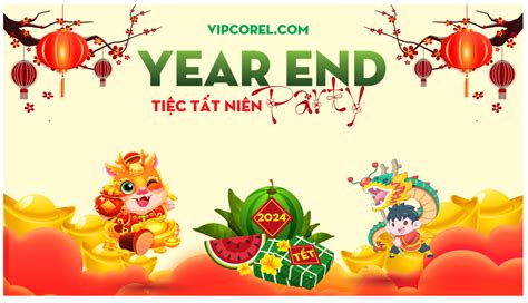 Backdrop tiệc tất niên - year end party 2024 #1 | Download file corel thiết kế đồ họa vector VIP