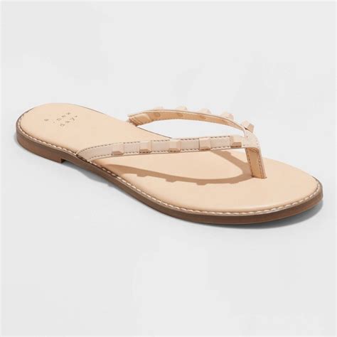 Women's Sloan Studded Flip Flop Sandals - A New Day™ Tan 12 in 2021 | Flip flop sandals, Warm ...