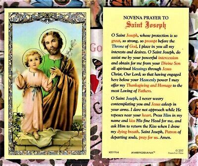 NOVENA PRAYER TO Saint Joseph - Laminated Holy Card 800-5564 £1.38 - PicClick UK