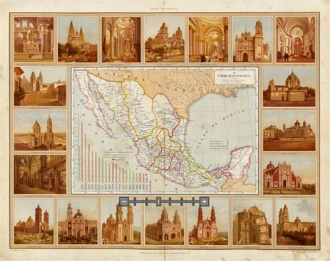 1885 Territory Map of the Various Catholic Dioceses in Mexico