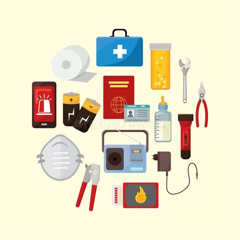 Emergency kit icons around stock vector. Illustration of recovery - 219052085