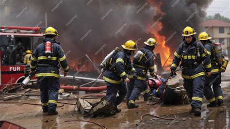 Premium AI Image | Heroes in Action Firefighters Rescue Survivors