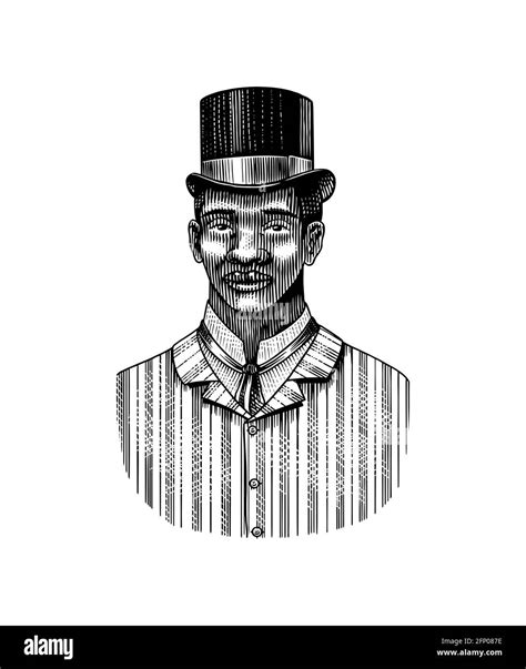 Elegant man. Male face. Afro american gentlemen in cylinder hat. Victorian era. Fashion and ...