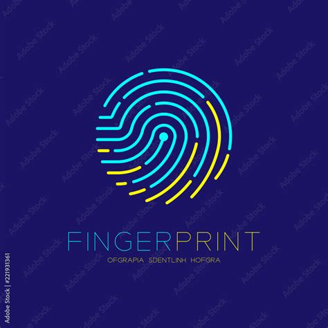 Fingerprint scan logo icon dash line design illustration blue and ...