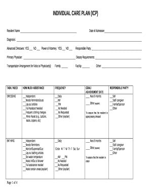 INDIVIDUAL CARE PLAN (ICP) Doc Template | pdfFiller