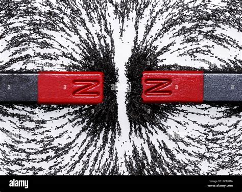 Bar magnets with iron filings showing magnetic repulsion between Stock Photo: 31266486 - Alamy