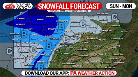 SNOWFALL FORECAST: First Widespread Snow Likely Sunday & Monday in Western Half of Pennsylvania