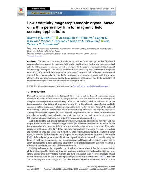 (PDF) Low coercivity magnetoplasmonic crystal based on thin permalloy film for magnetic field ...