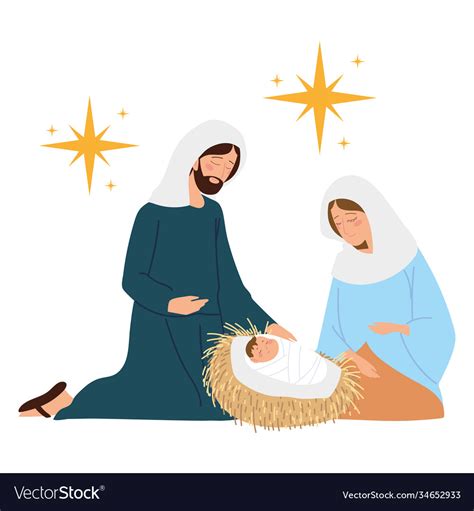 Nativity manger scene joseph mary and baby Vector Image