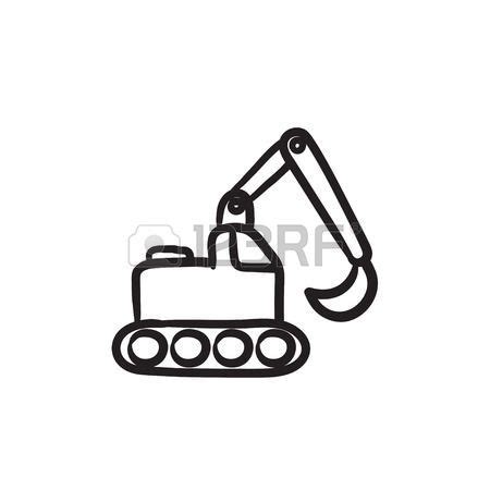 cartoon backhoe: Excavator vector sketch icon isolated on background ...