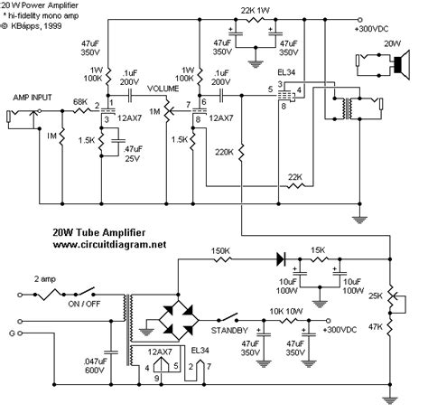 20W Power Tube Amplifier with EL34 | Electronic Schematic Diagram