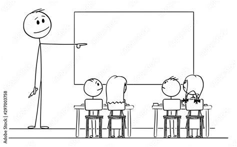 Vector cartoon stick figure drawing conceptual illustration of teacher ...