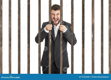 Man Behind the Prison Cell Over White Stock Photo - Image of sentenced, freedom: 47253268