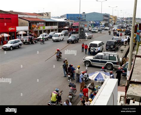 Traffic on the main street, Goma town centre, North Kivu province ...