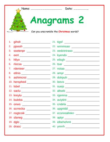 Christmas Anagrams (2 worksheets) | Teaching Resources