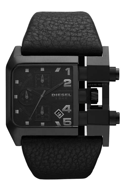 DIESEL® Large Square Leather Strap Watch | Nordstrom