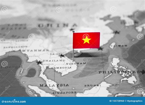 The Flag of Vietnam in the World Map Stock Photo - Image of countries ...