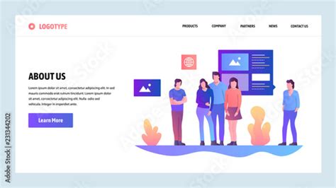 Vector web site design template. About Us company and team information ...