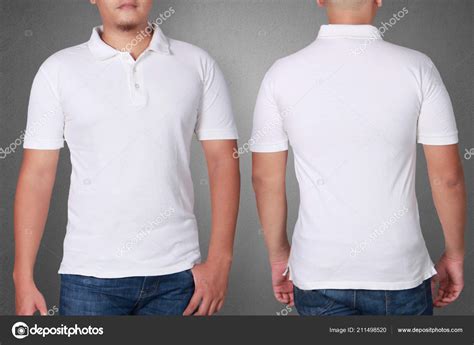 White Polo Shirt Mock Front Back View Male Model Wear Stock Photo by ...