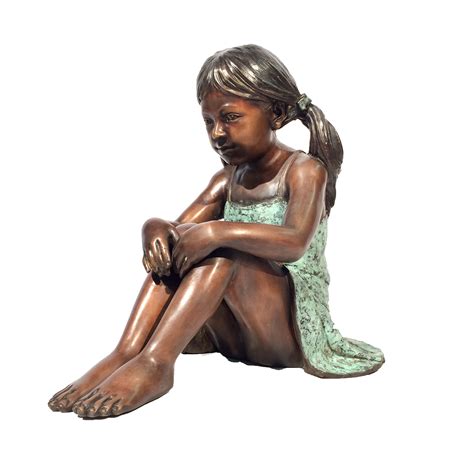 Bronze Sitting Girl in Dress Sculpture - Metropolitan Galleries Inc.