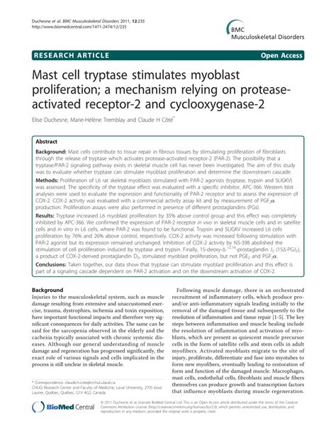 (PDF) Mast cell tryptase stimulates myoblast proliferation; A mechanism relying on protease ...