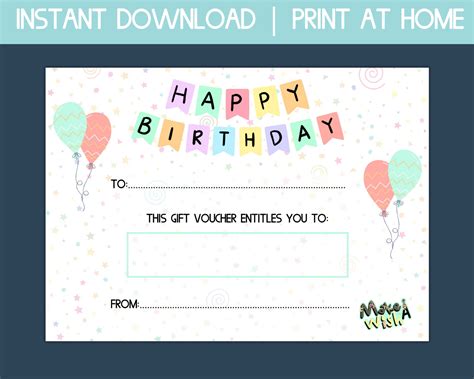 Happy Birthday Gift Certificate Instant Download Gift Card - Etsy UK