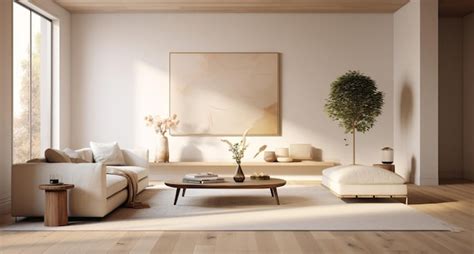 Premium AI Image | a living room with white wall and wood floors