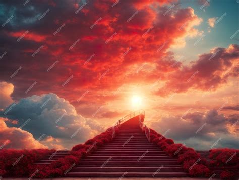 Premium Photo | Stairway to heaven stairs in sky ai generated