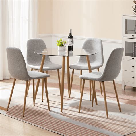 Omni House 5 Pieces Dining Table Set for 4, Space-Saving Round Tempered ...