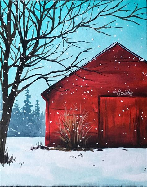 #canvaspaintingtechniques | Barn painting, Art painting, Christmas paintings