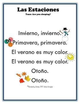 Learn Spanish Seasons: Song, Posters, Flash Cards, Printables