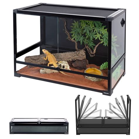 REPTI ZOO Tempered Glass Reptile Terrarium 30 Gallon, Wide Reptile Tank 30 X 12x 18 For Reptile ...